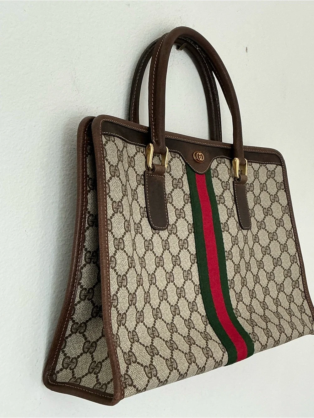 Vintage Gucci GG Supreme Web Stripe Briefcase Business Bag